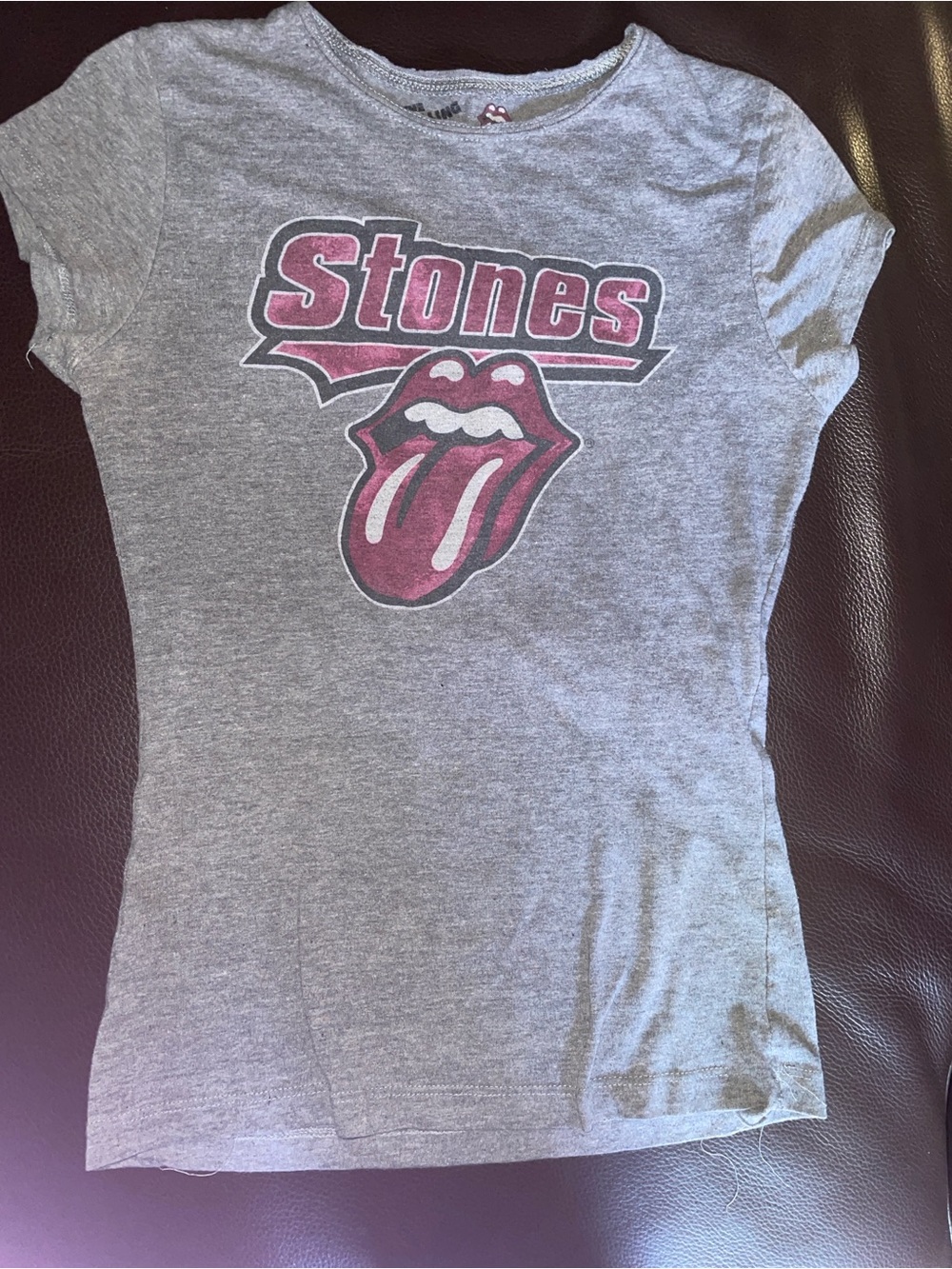 the Rolling Stones Grey Tee with Red Tongue Logo